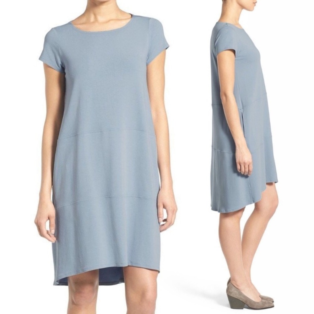 EILEEN FISHER | Bateau Neck Cap Sleeve Dress Hi Low